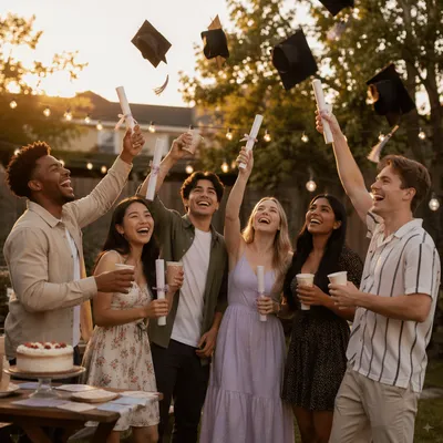 Friends Celebrating Graduation in Backyard Party