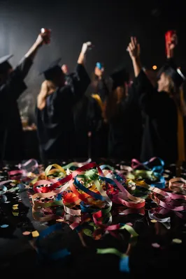 Graduation Party Streamers and Friends Celebration