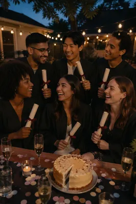 Six Graduates Celebrating at Backyard Party