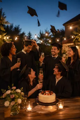 Friends Celebrating Graduation at Backyard Party