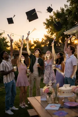 Friends Celebrating Graduation in Backyard Party