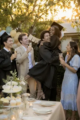 Friends Celebrating at Backyard Graduation Party