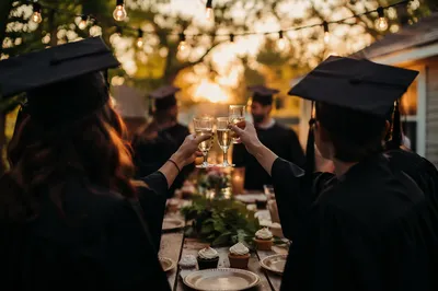 Graduating Friends Toast at Golden Hour