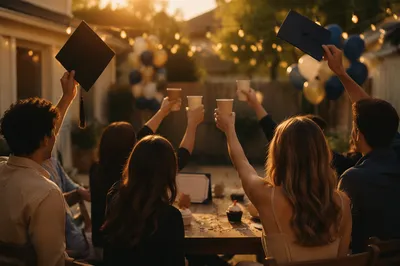 Graduation Friends Celebrating at Golden Hour