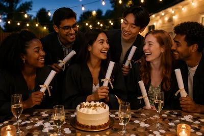 Graduates Celebrating at Backyard Evening Party