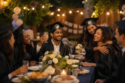 Graduates Celebrating at Backyard Evening Party