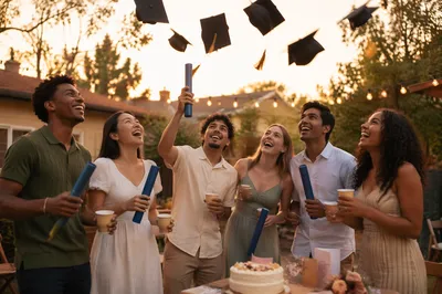 Friends Celebrating Graduation in Backyard Party