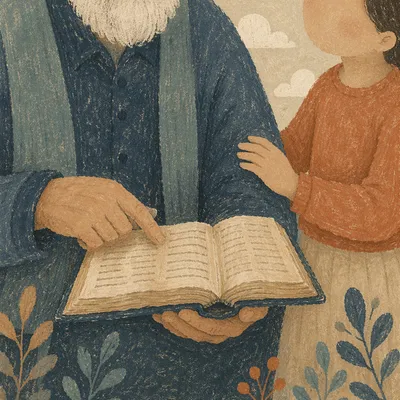 Grandfather and Grandchild Sharing an Open Bible