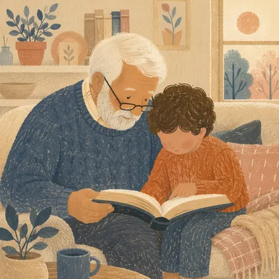 Grandfather and Grandchild Reading Scripture Together