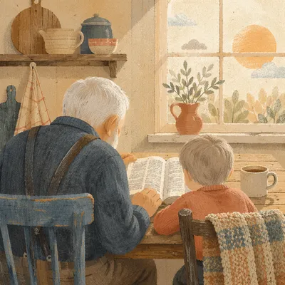 Grandfather and Grandchild Reading the Bible