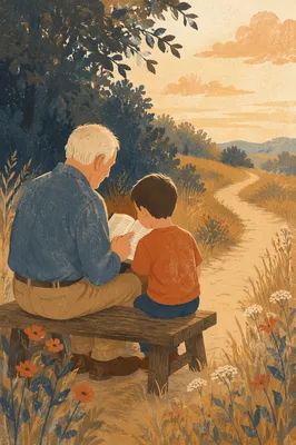 Grandfather and Grandchild Reading Bible Together
