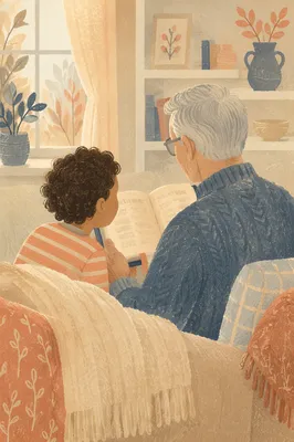 Grandfather and Child Reading Bible Together