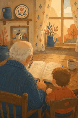 Grandfather and Grandchild Reading Bible Together