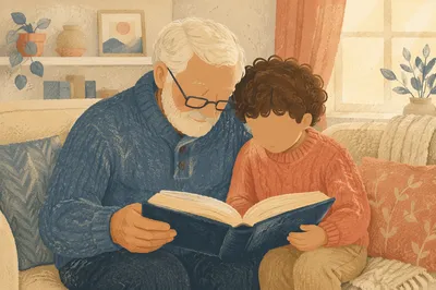 Grandfather and Grandchild Reading Scripture at Home
