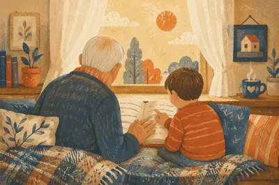 Grandfather and Grandchild Reading Bible Together