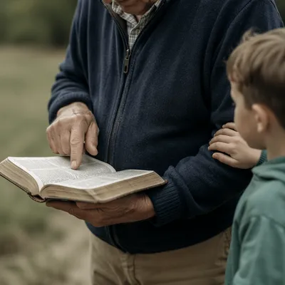 Grandfather and Grandchild Reading Bible Together