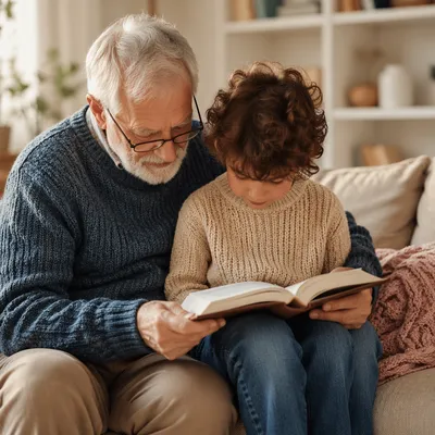 Grandfather and Grandchild Reading Scripture Together