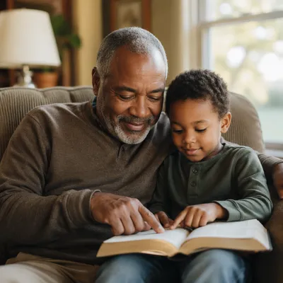 Grandfather and Grandchild Reading Together
