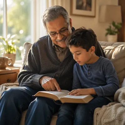 Grandfather and Grandchild Reading Together