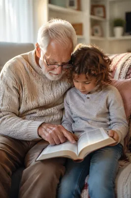 Grandfather and Grandchild Reading Scripture Together