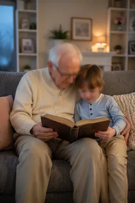 Grandfather and Grandchild Reading Bible Together