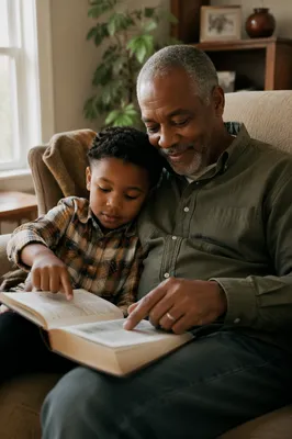 Grandfather and Grandchild Reading Together