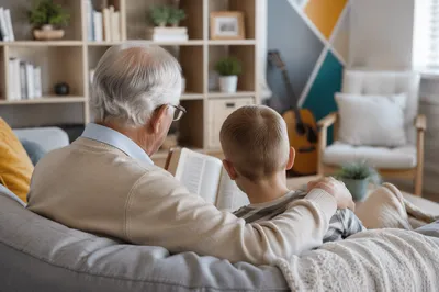 Grandfather and Grandchild Reading Bible Together