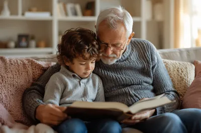Grandfather and Grandchild Reading Scripture Together