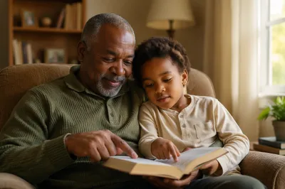 Grandfather and Grandchild Reading Together
