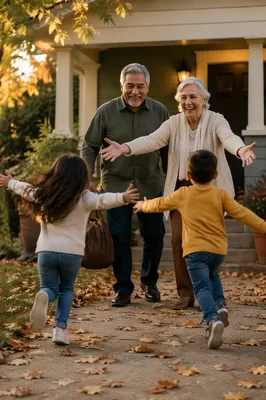 Grandparents Arriving as Grandchildren Run to Hug