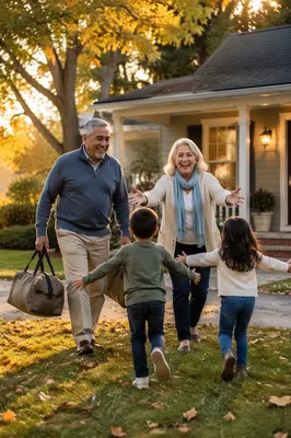 Grandparents Arriving as Grandchildren Run to Hug