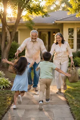 Grandchildren Running to Hug Grandparents