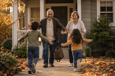 Grandparents Arriving as Grandchildren Run to Hug