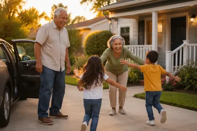 Grandchildren Running to Hug Grandparents