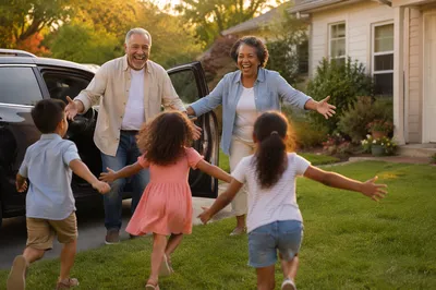 Grandchildren Running to Hug Grandparents