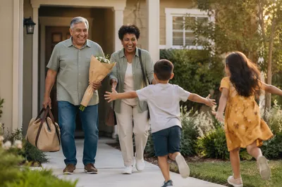 Grandparents Arriving to Hug Excited Grandchildren