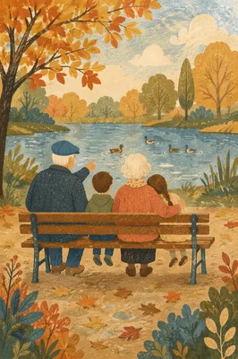 Grandparents and Grandchildren on Park Bench