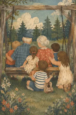 Grandparents and Grandchildren on Park Bench