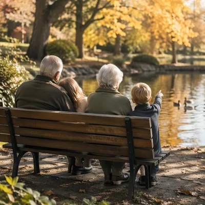 Grandparents and Grandchildren on Park Bench