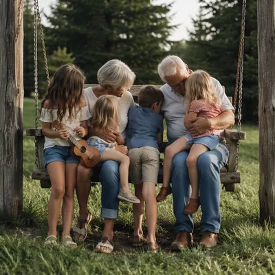 Grandparents and Grandchildren on Park Bench