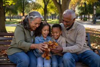 Grandparents and Grandchildren on Park Bench