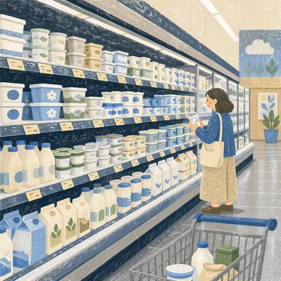Grocery Cart in Supermarket Dairy Aisle