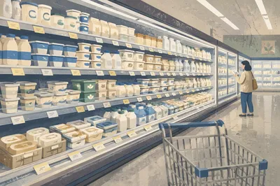 Grocery Cart in Supermarket Dairy Aisle