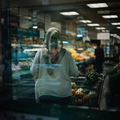 Shopper in Grocery Store Produce Aisle