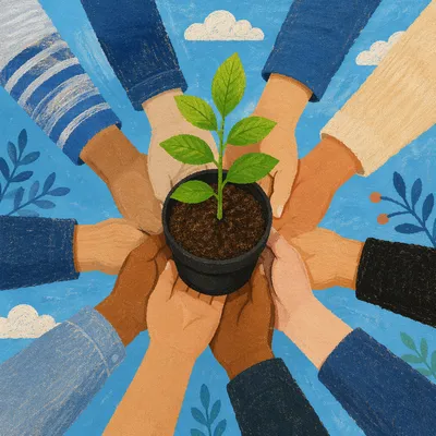 Diverse Hands Planting Sapling Together