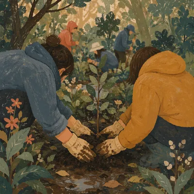 Community Hands Planting a Woodland Sapling