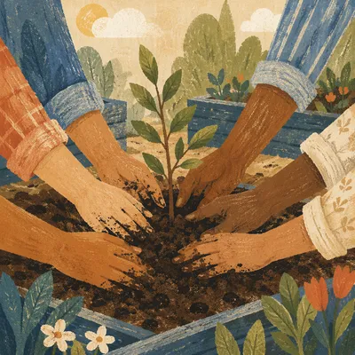 Hands Planting a Sapling in Unity