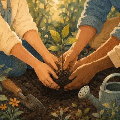 Diverse Hands Planting a Hopeful Sapling