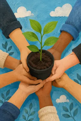 Diverse Hands Nurturing a Young Sapling