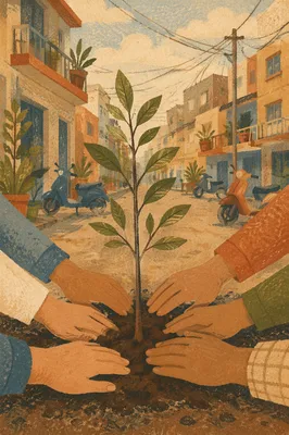 Community Hands Planting Urban Sapling